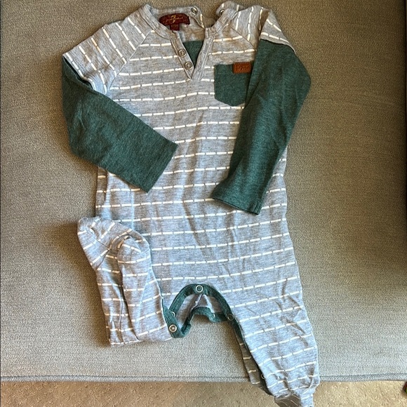 Striped Gray and Green Kids One Piece - Picture 1 of 4